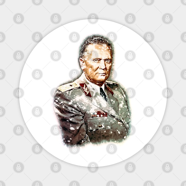 Josip Broz Tito the President of Yugoslavia SFRJ Watercolor Portrait Magnet by Naumovski